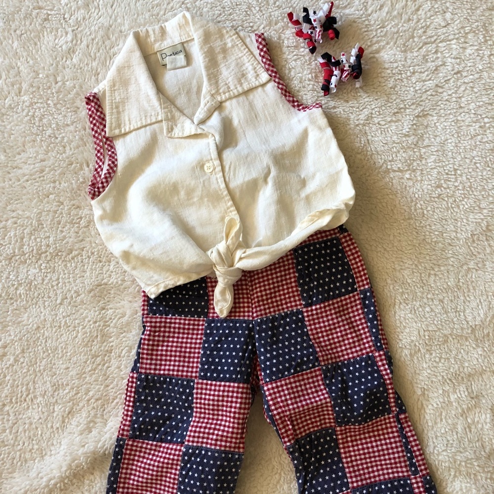 Kids Checkered Matching Set - Cream and Red